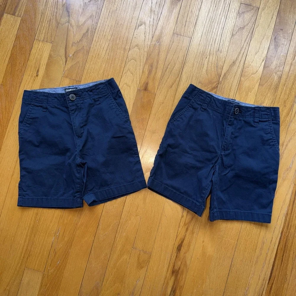 Set Of 2 OshKosh Shorts Boys 6 Navy Blue Chino Twill Adjustable Uniform School